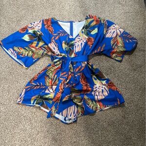 Tropical Blue Floral Romper sz XL